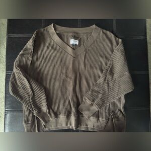 AE Big Hug V-Neck Waffle Knit Sweater - Brown